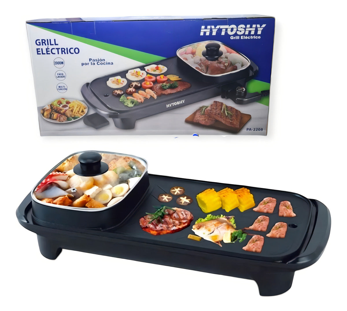 Grill Electrico Hytoshy 2000w Con Sarten 2 En 1 Color Negro