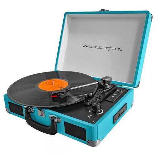 Tocadiscos Winco Bluetooth Graba Vinilo A Usb Wincofon celeste