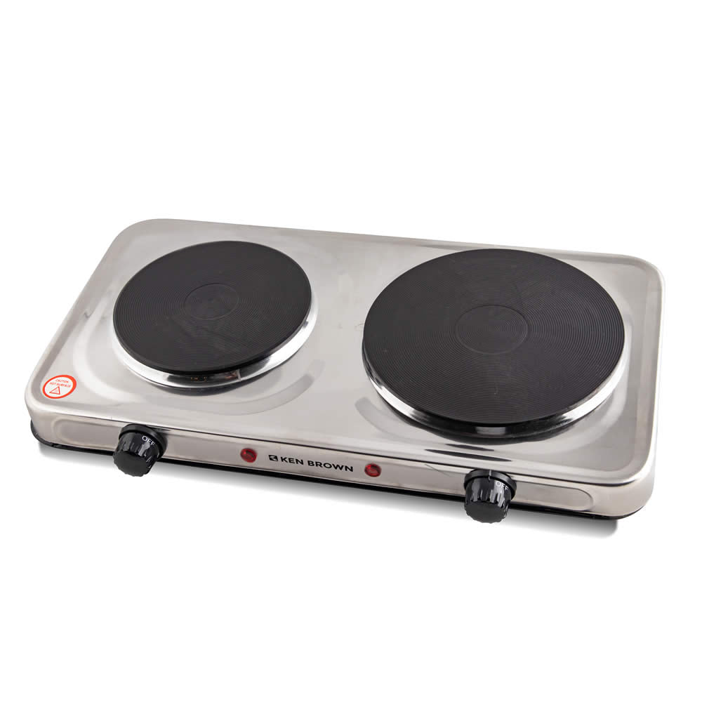 Anafe eléctrico doble hornalla acero inoxidable 2500w Ken Brown