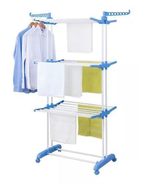 Tendedero Colgador Ropa 3 Niveles Con Rueda Vertical Portati Color Blanco con azul