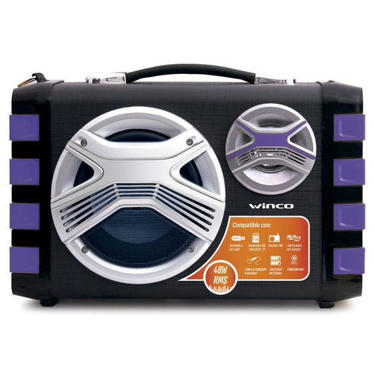 Parlante portátil bt usb karaoke con micrófono 15w violeta