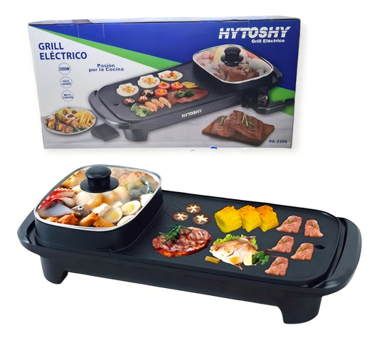 Grill Electrico Hytoshy 2000w Con Sarten 2 En 1 Color Negro