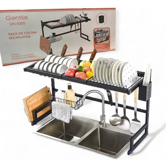 Escurridor Gentile seca platos de cocina acero 2 pisos 85cm bacha color negro